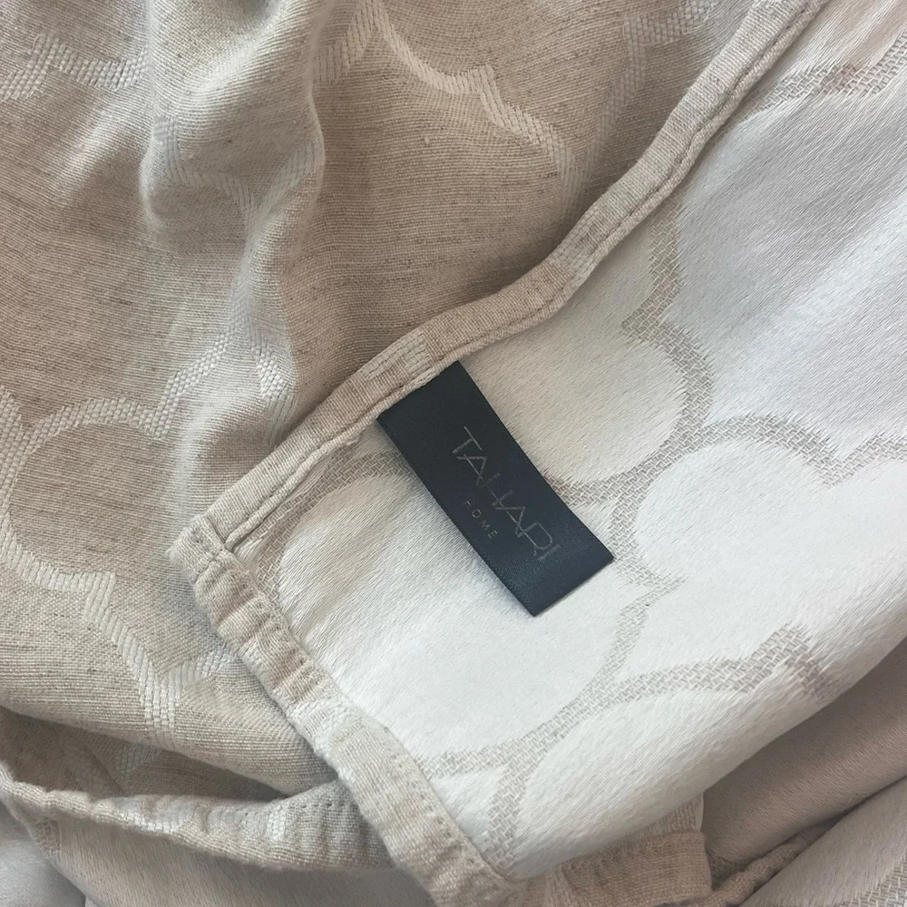 Linen Tablecloth with Cream Geometric Pattern, 54x120”